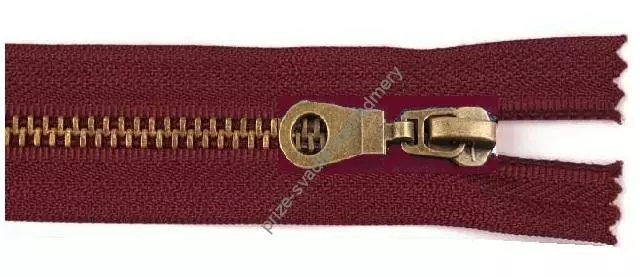Kovový zip zdrhovadlo staromosaz 80cm - bordo