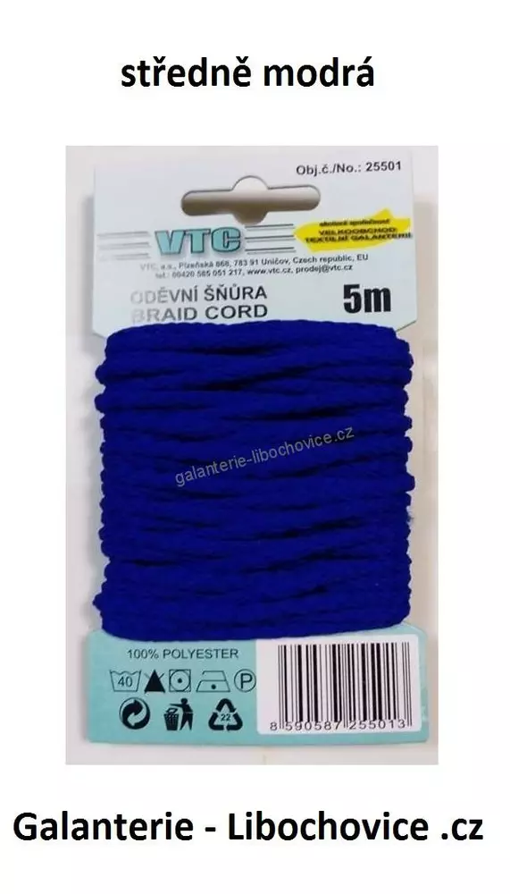 Oděvní šňůra Cord 4mm  (25501/26) - tm. modrá