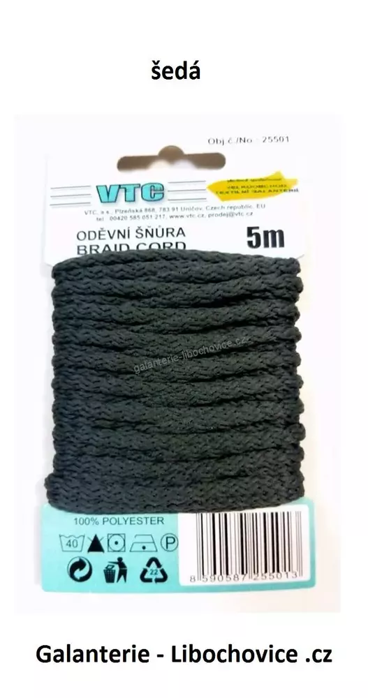 Oděvní šňůra Cord 4mm (25501/29) - středně modrá