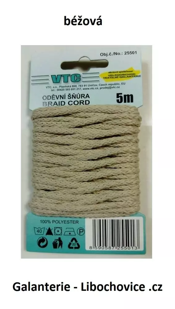 Oděvní šňůra Cord 4mm (25501/29) - středně modrá