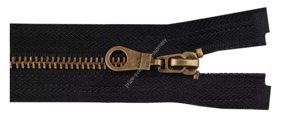 Kovový zip zdrhovadlo MOSAZNÝ 25 cm - tm. modrý