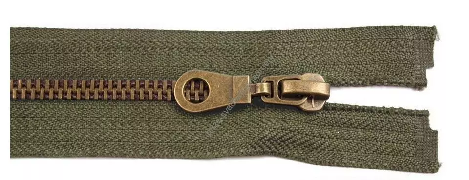 Kovový zip zdrhovadlo staromosaz 95cm - khaki