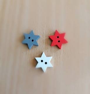 Dřevěný knoflík hvězdička 15mm - 3 kusy (bílý,červený,šedý)