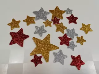 Dekorace D13 - třpytivé nalepovací hvězdičky 3-5 cm (sáček = 20ks) 