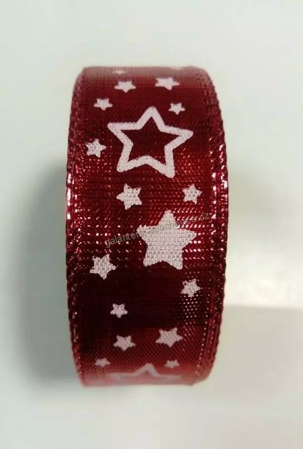 Stuha (25 mm) 12052/s - stříbrná s hvězdičkami