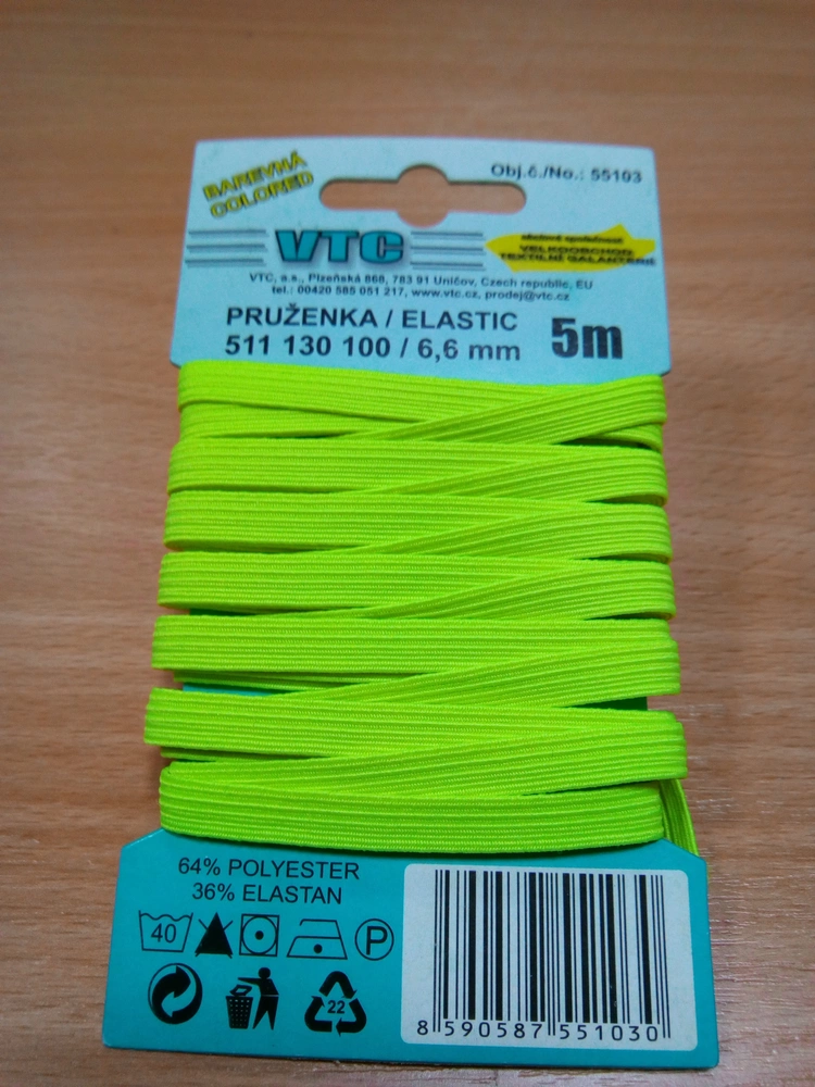 Prádlová guma pruženka 6,6mm (55103/4301) - NEONOVÁ oranžová