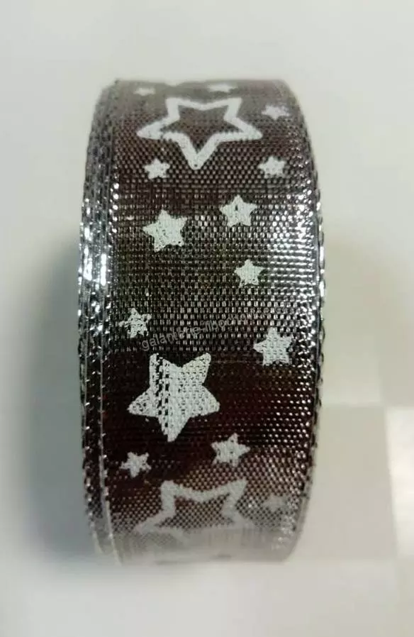 Stuha (25 mm) 12052/s - stříbrná s hvězdičkami