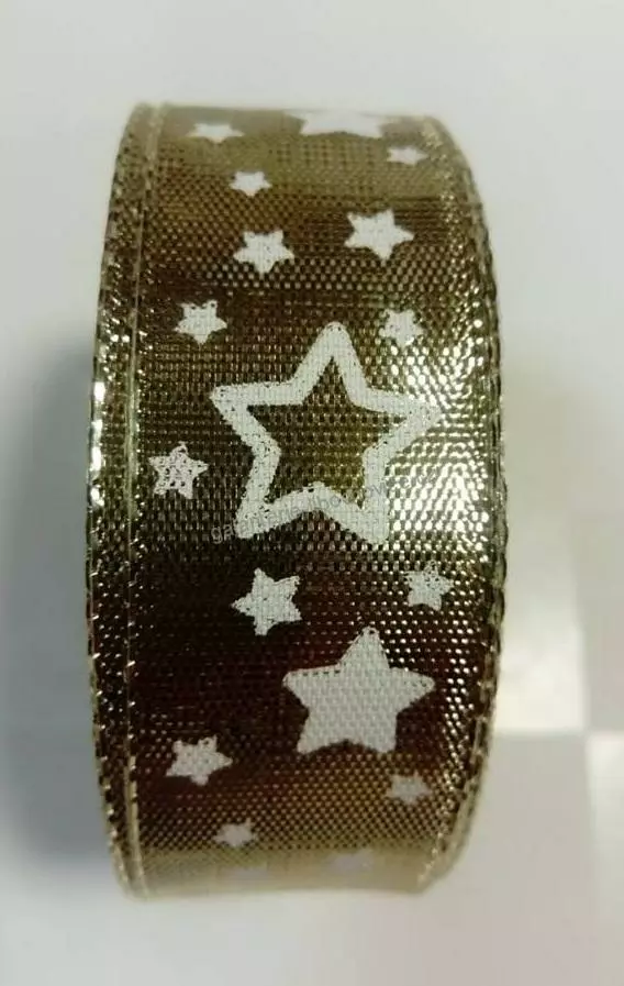 Stuha (25 mm) 12052/s - stříbrná s hvězdičkami
